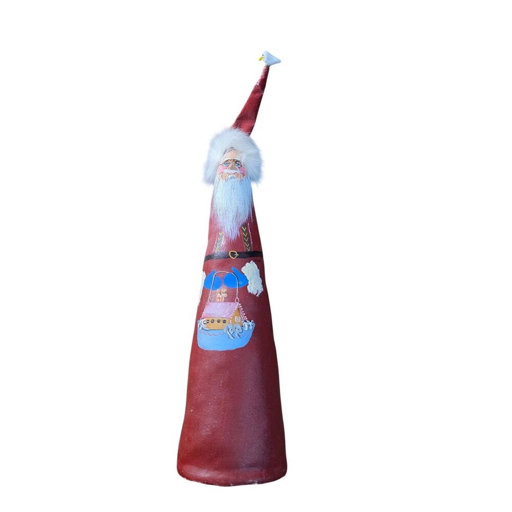 VTG 1994 Devonne Schuett Hand-Painted Cone Santa holding Noah's Ark Christmas